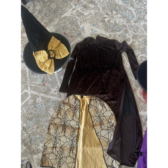 Other - Brown Velvet Witch Costume With Gold Cape And Hat With Bow Small Adult Or Lg Ch